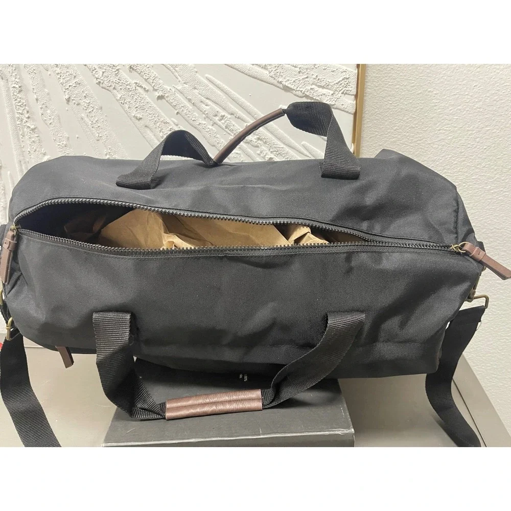 Goodfellow & Co Black Canvas Duffel Bag Weekend Travel Gym Bag Brass Hardware